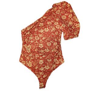 Free People "Somethin' Bout You" red and gold floral bodysuit, size small